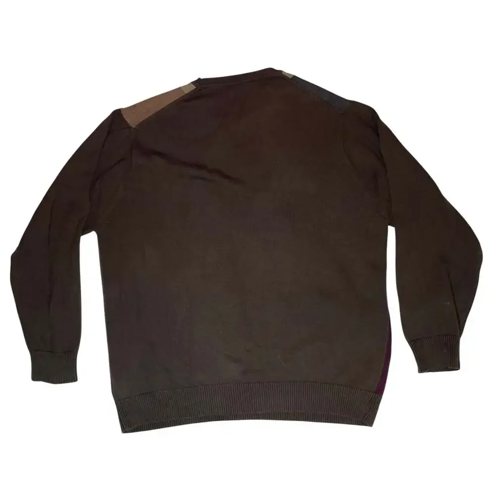 Haggar Colorblock Sweater Mens XXL Brown Patchwork Crewneck